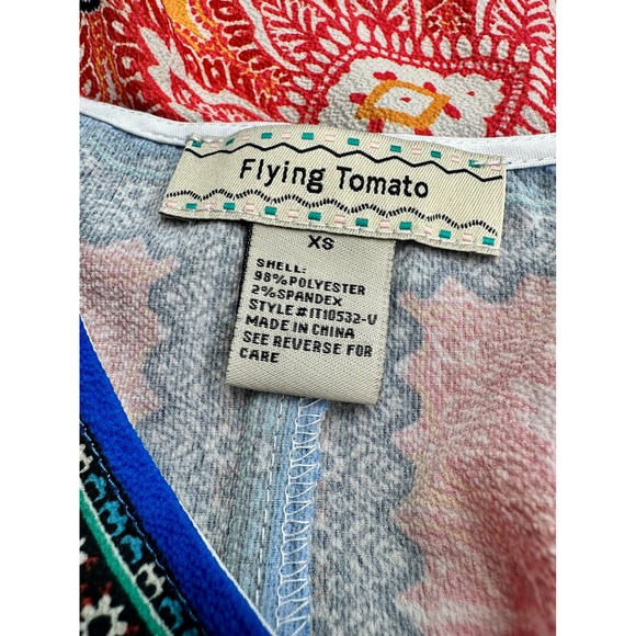 Anthro Flying Tomato Boho Paisley Mandala Kimono Sleeve Peplum Blouse XS - Picture 4 of 8